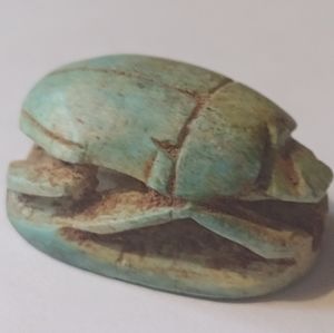 Antique carved blue scarab beetle bug amulet with hieroglyphics #2